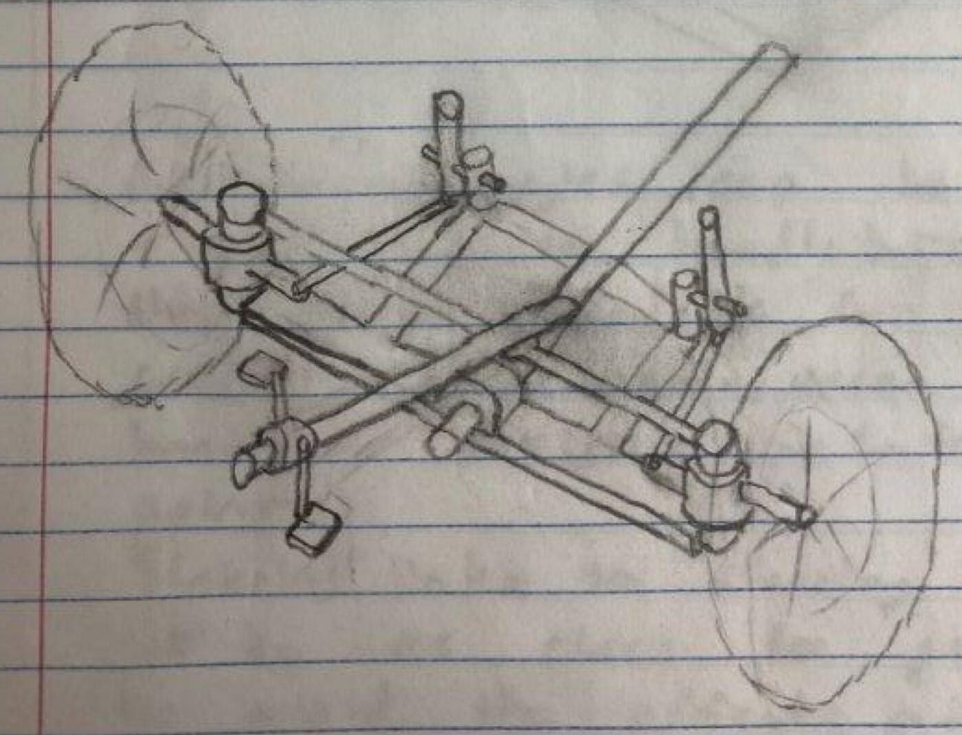 Front-end sketch for a tilting recumbent tricycle.