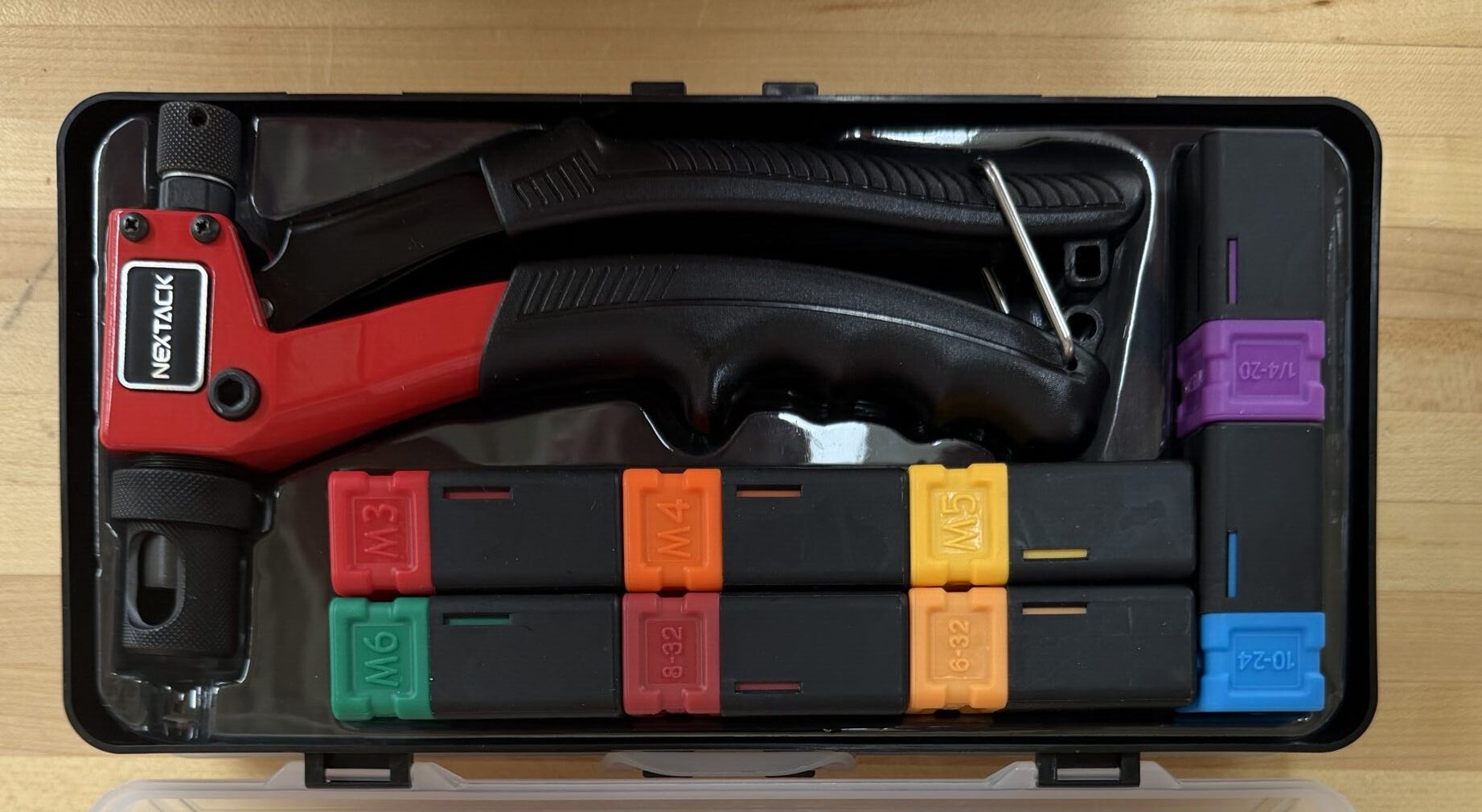 Rivet Gun: There is a rivet gun stored in a labeled drawer under the tool wall in 2109 that contains a rivet gun that can be used to join various materials.