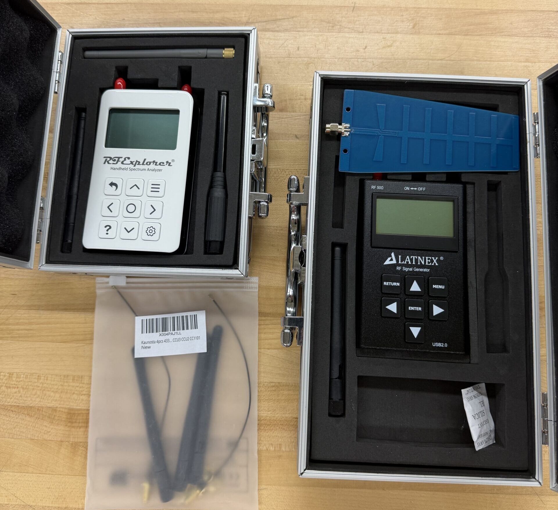 Spectrum Analyzer and RF Signal Generator: Both a RF analyzer (left) and generator (right) are kept in a drawer in 2109 and can be accessed with the help of a TA. These can be used to read and generate RF signals respectively.