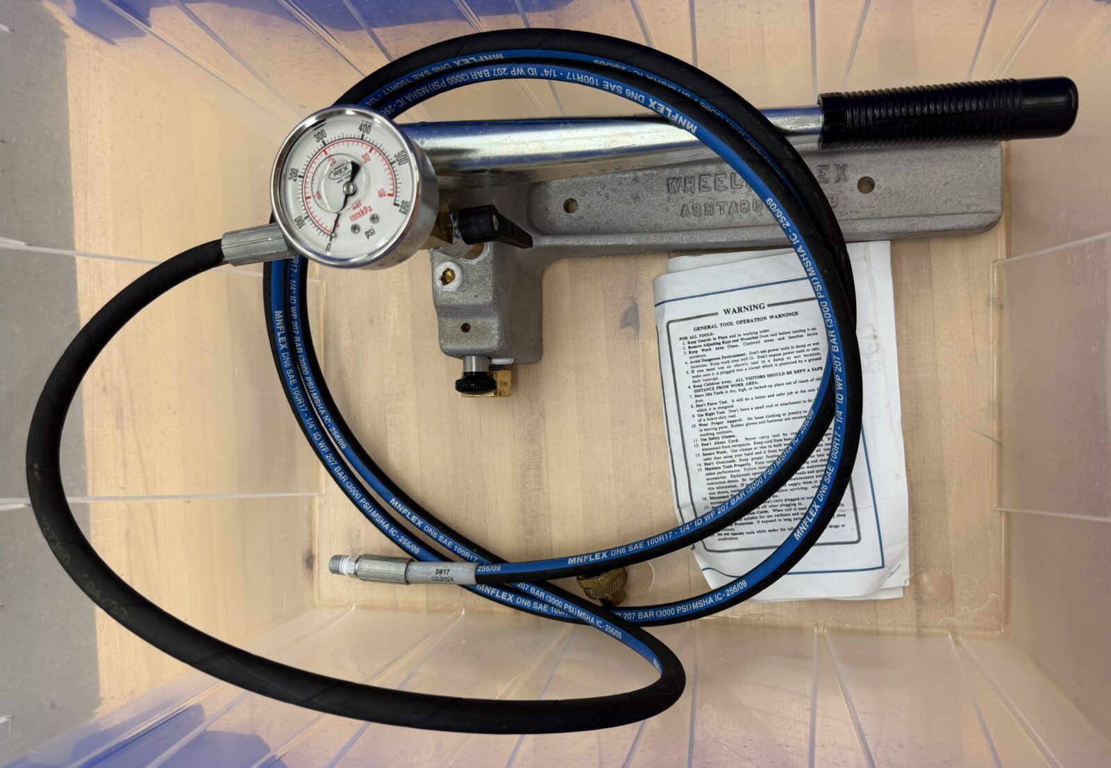 Hydrostatic Pressure Tester: Above the electrical station in 2109 there is a hand pump hydrostatic pressure tester.