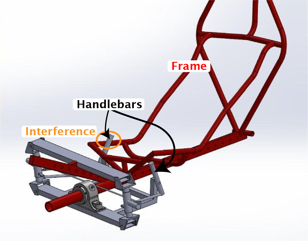 CAD for the front-end of a tilting recumbent tricycle.